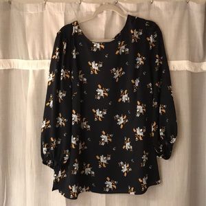 Loft Plus Navy Blouse with Flowers sz20